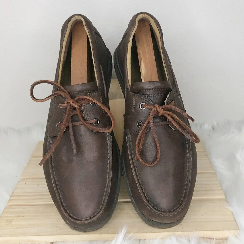 Rockport Adiprene By Adidas Tobacco Brown Leather Boat‎ Shoes Men's Size 10.5M
